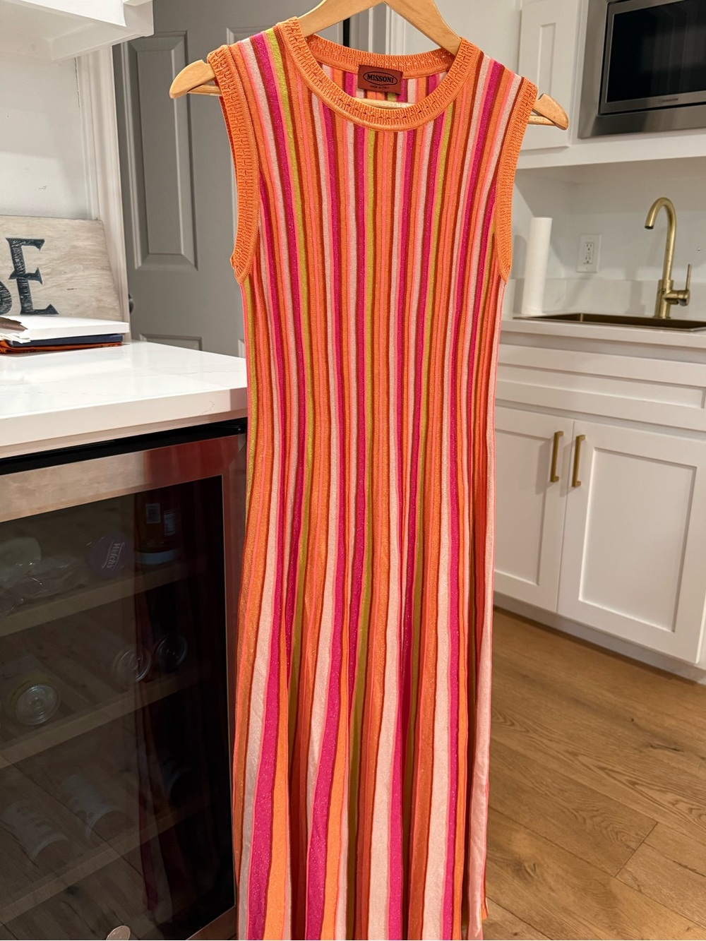 Missoni Orange Pink Multi-Stripe Sleeveless Knit Dress